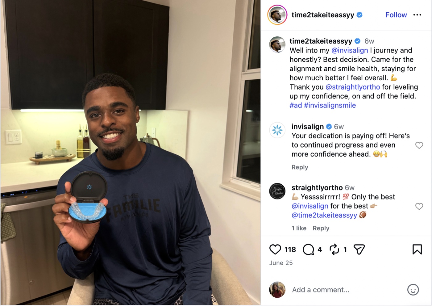 Sponsored Instagram post showing at-home Invisalign treatment