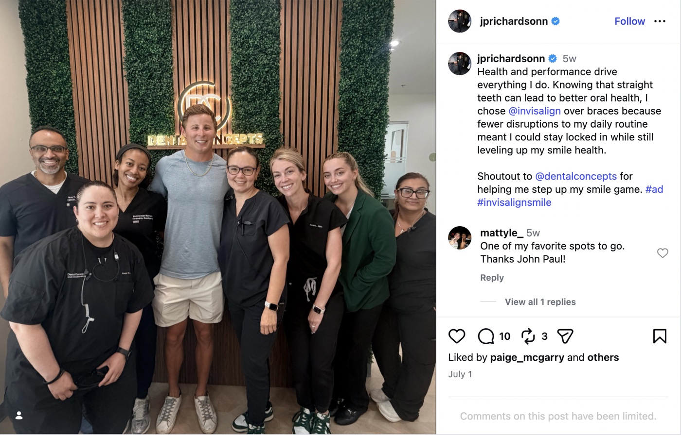 Sponsored Instagram post from an Invisalign provider visit